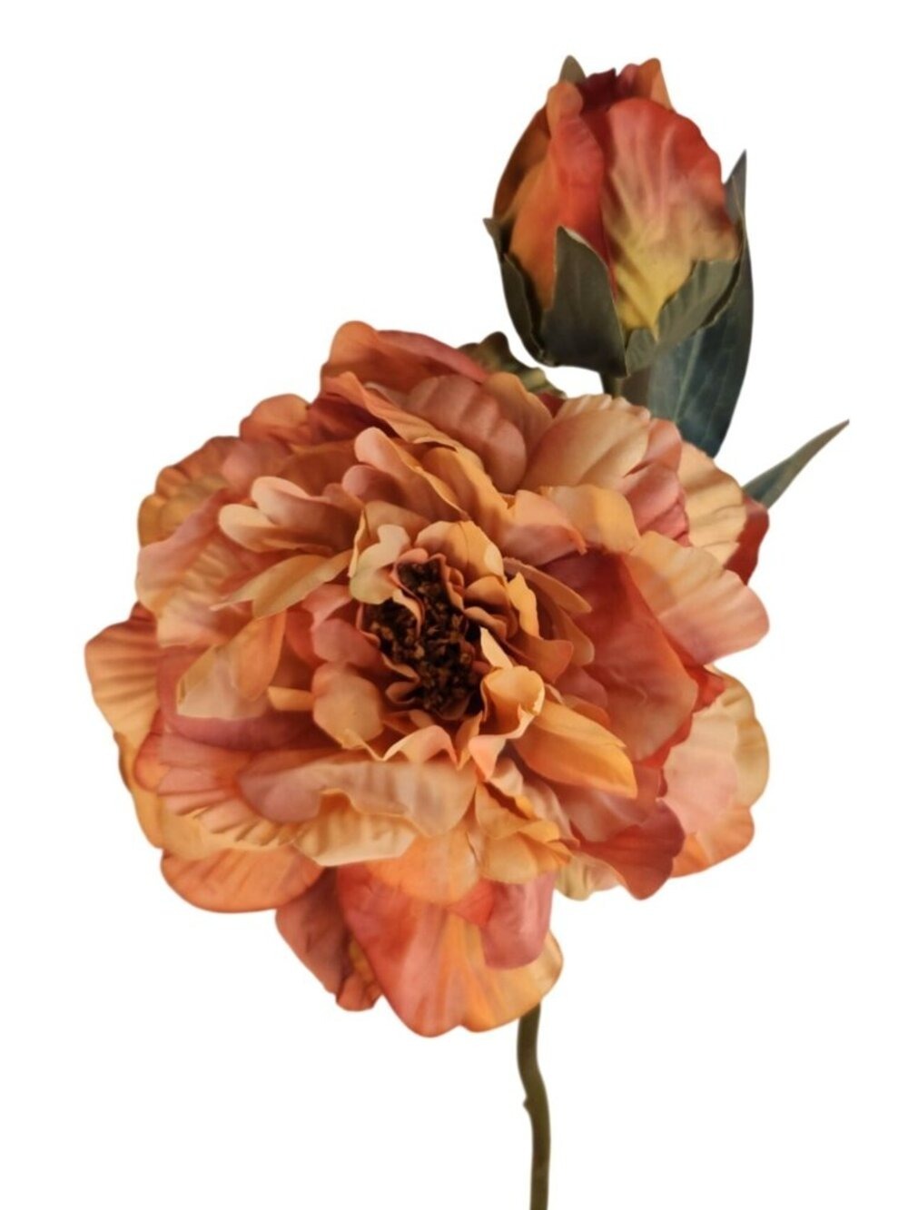 Peach Coral Faux Peony Stem 18 Inch Artificial Silk Flower 6 Inch Bloom Closed B - Picture 11 of 12